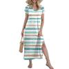 Women's Long Skirt Casual V-neck Long Shirt Dress Loose Slit Holiday Short Sleeve Dress