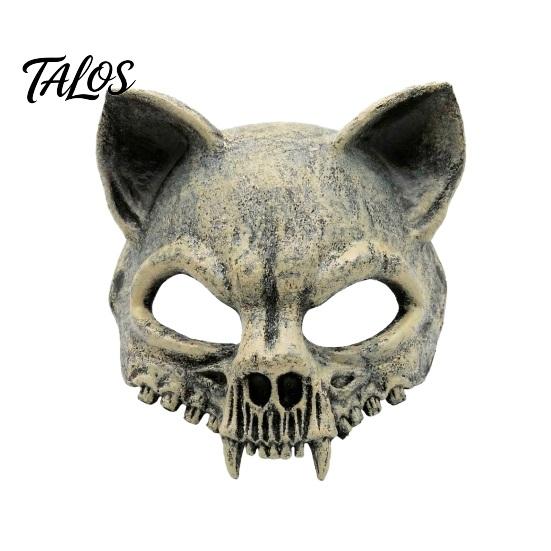Maschera Leggera in Schiuma PU Teschio Animale per Adulti, Maschera Gatto Spaventoso Mezza Faccia Selvaggia Gotica, Scheletro Raccapricciante Accessorio Festa di Halloween Cosplay,