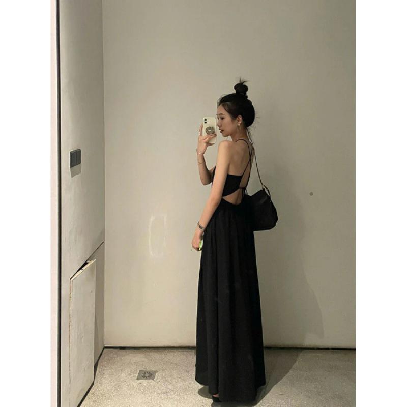 2023 Chic French Black Backless Strappy Dress - Summer Hepburn Style 3XL