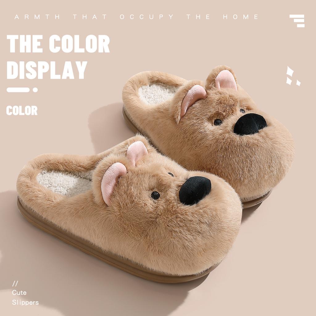 Cute puppy cotton slippers winter home indoor plush warm home soft bottom non-slip cotton mop