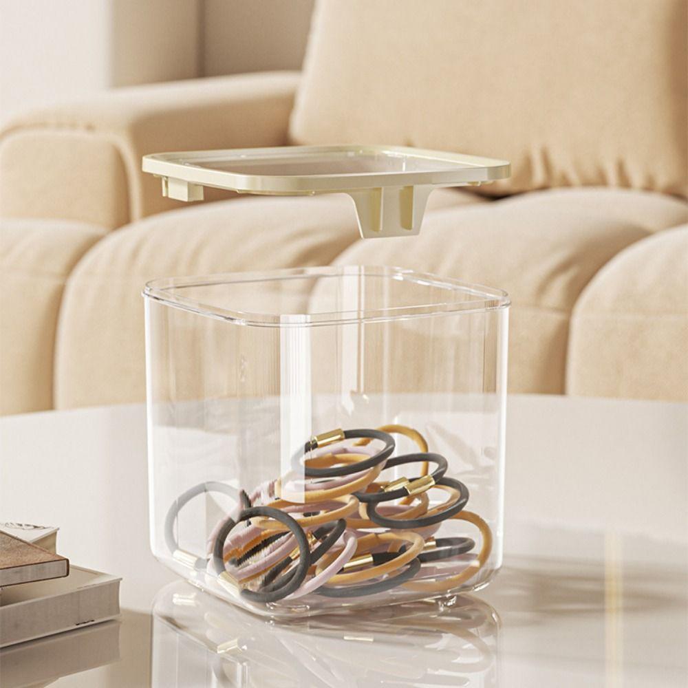 Press Type Desk Storage Box Transparent Sundries Paper Basket Useful Desktop Trash Can  Living Room