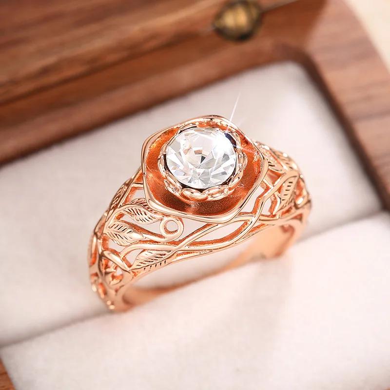 Elegant Hollowed Out Rose Flower Ring For Women European American Fashion Delicate Accessory Gift Style