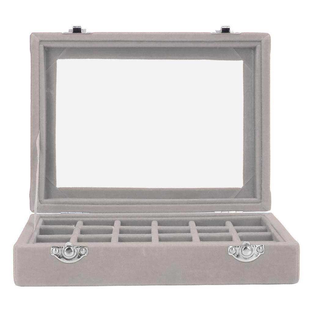 Small Velvet Jewelry Box Organizer 24 Compartments Jewelry Case Earring Rings Storage Box Jewelry Case with Locks Gray