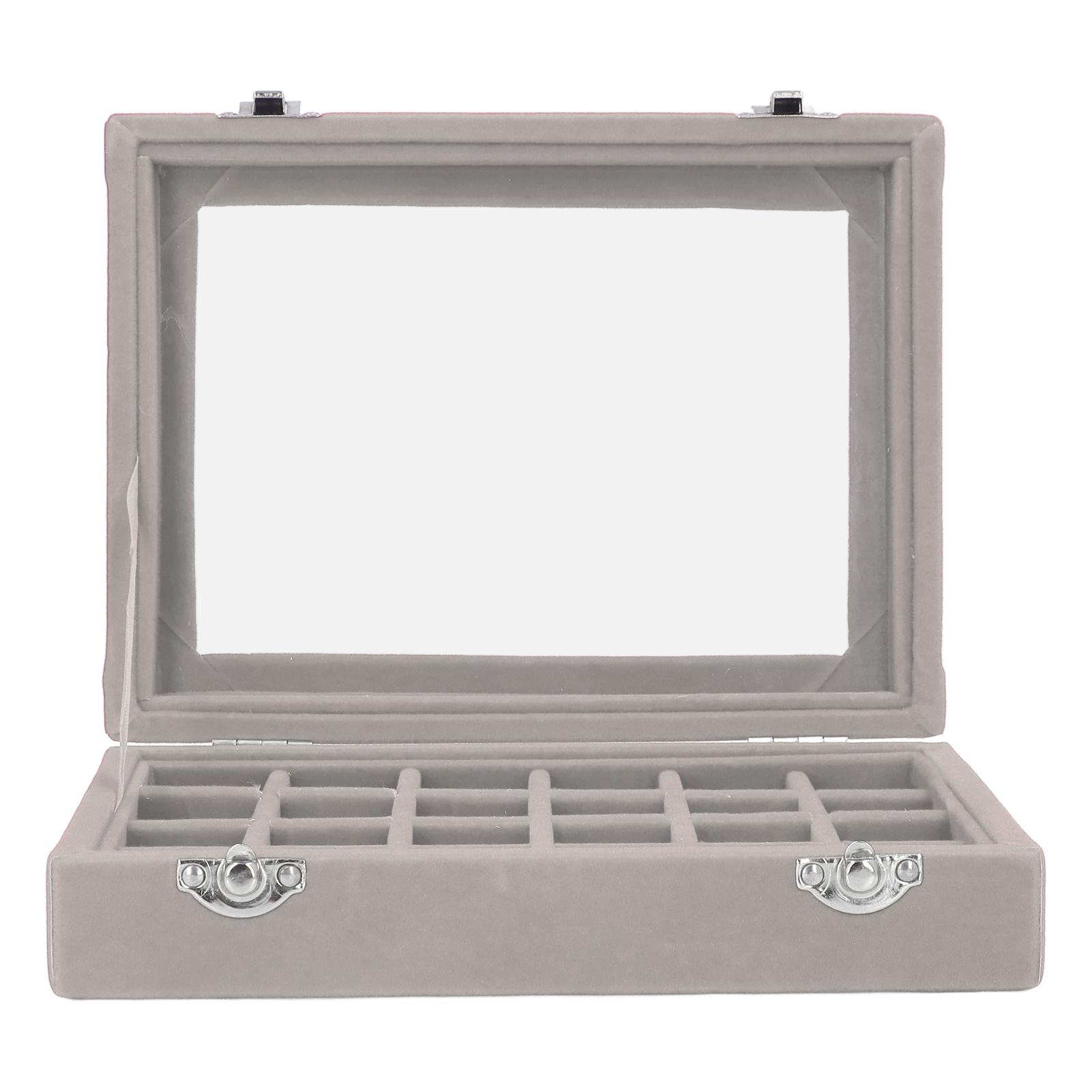

Small Velvet Jewelry Box Organizer 24 Compartments Jewelry Case Earring Rings Storage Box Jewelry Case with Locks Gray