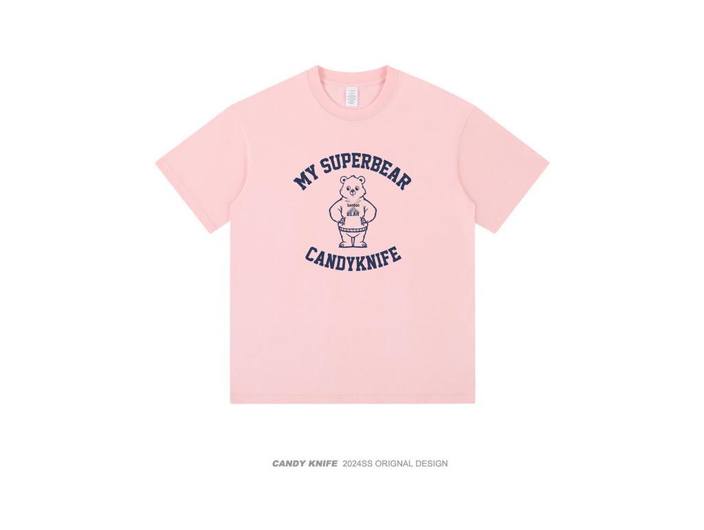 Unisex Oversized Bear Print Retro T-Shirt - Pure Cotton, Short Sleeve