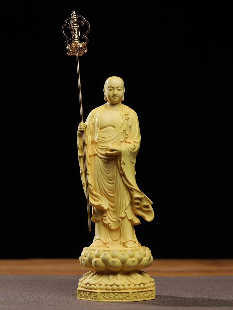 Wooden Buddhist Statue [Standing Jizo Bodhisattva], a Guardian Deity for Safe Childbirth and Child-rearing, Suitable for Buddhist Altars and Buddhist