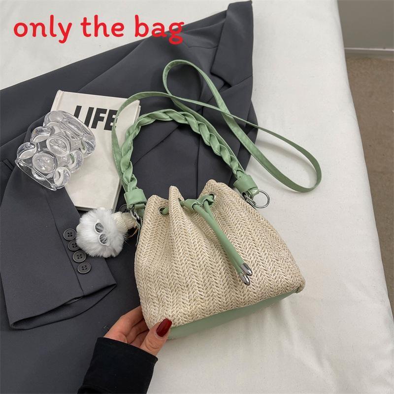 Trendy Woven Water Bucket Bag With Phone Pocket In Pu Material For Women зелёный