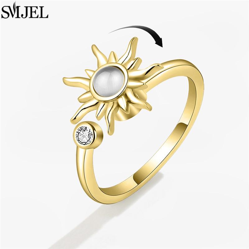 Anelli Antistress Ansia Fidget per Donna Multipli Cristallo Fiore Sole Cuore Metallo Spinner Anello Rotante Gioielli da Matrimonio
