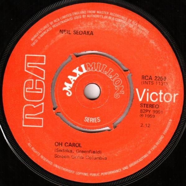 

7-дюймовая пластинка NEIL SEDAKA Oh Carol RCA2259INTS113 OH CAROL 1972 UK Rock Б/у