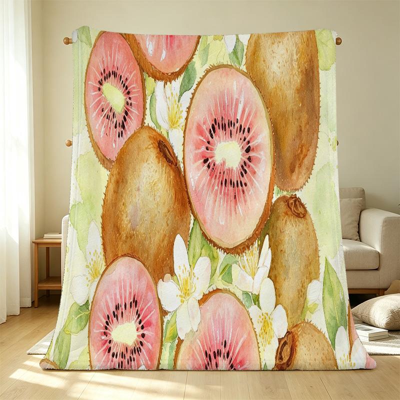 Fruit Series Flannel Blanket: Thick Warm Soft Watercolor Style, Decorative & Functional Single Throw for Home Guest Room, Christmas & Halloween