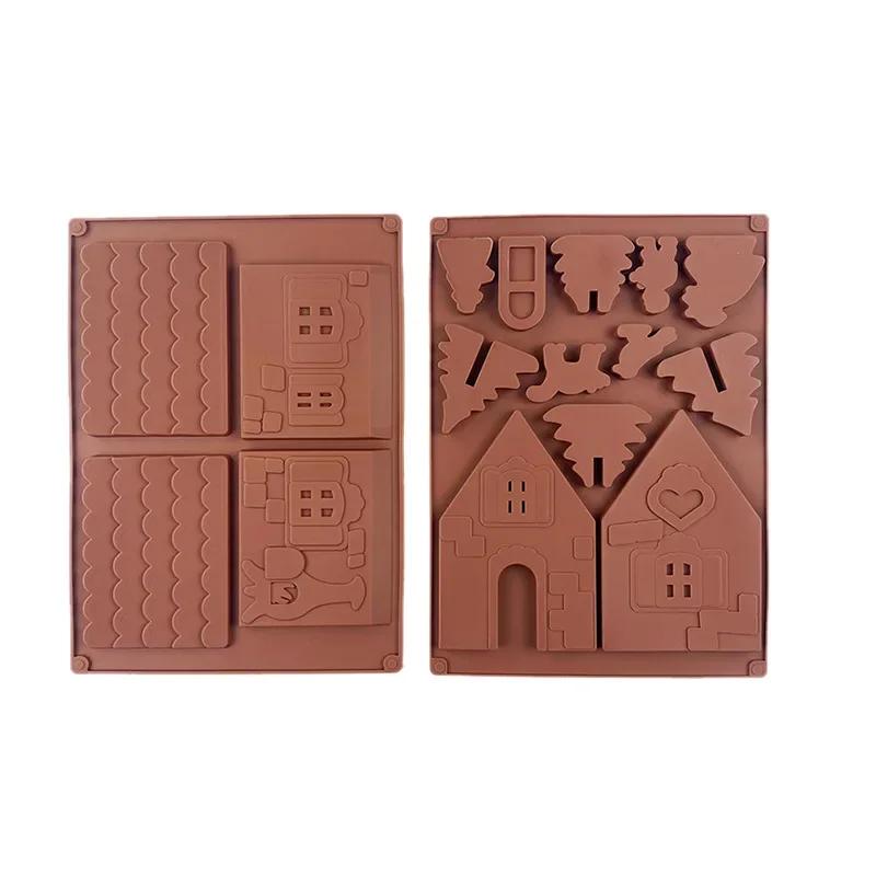 3D Chocolate Silicone Christmas House Log Mold Desserts Fondant Tools Cake Cookie Decoration Bakeware Pastry Tools Accessories