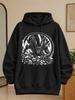 Unisex Hoodie Black with Black and White Xenomorph Alien Creature Arched Tail Sharp Claws Scattered S and Horror Comic Art