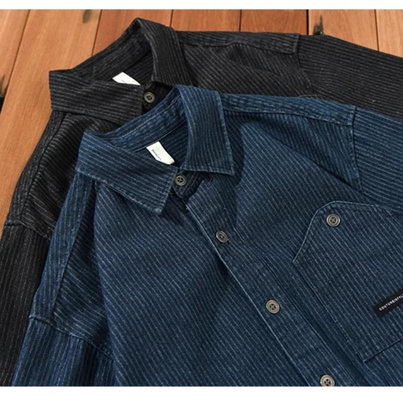 Neue Denim-Hemden für Herren Frühling und Herbst Jugend Streetwear Lockere Freizeithemden Langärmliges Streifenhemd 4XL Mode Jeans Herren Oberteile