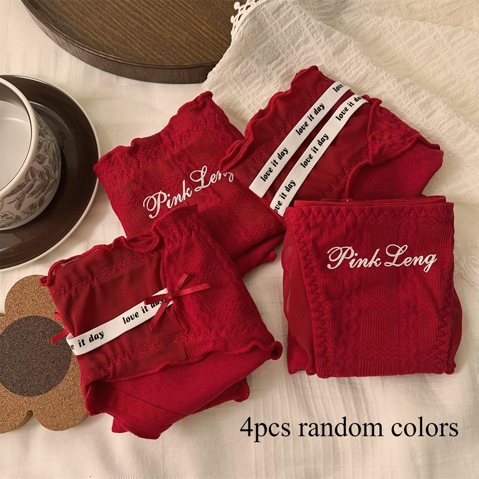 

4 шт./компл. Красные трусы женские удобные трусики со средней талией дышащее нижнее белье женские бесшовные трусы One Size