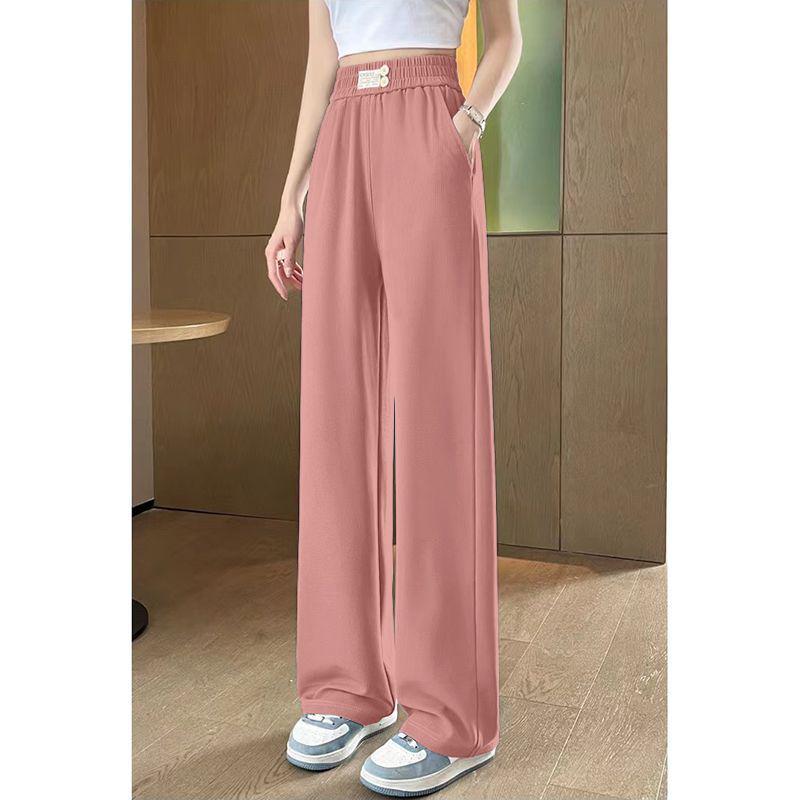 

High-Waisted Ice Silk Wide-Leg Pants for Plus Size Women - Slimming, Floor-Length, Casual, Spring/Summer Style. S (35-45 kg)