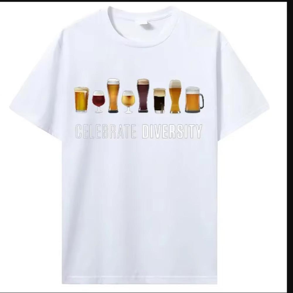 2023 New Men's 100% Cotton Hip Hop Fashion Leisure Fun Beer Print Pattern High Quality Comfortable Top Street Fitness