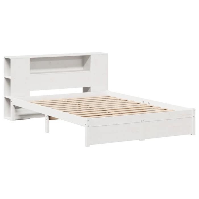 VidaXL Lit bibliothèque sans matelas blanc 150x200 cm bois pin massif, lit, meuble de chambre à coucher, lit avec rangement, 3322362