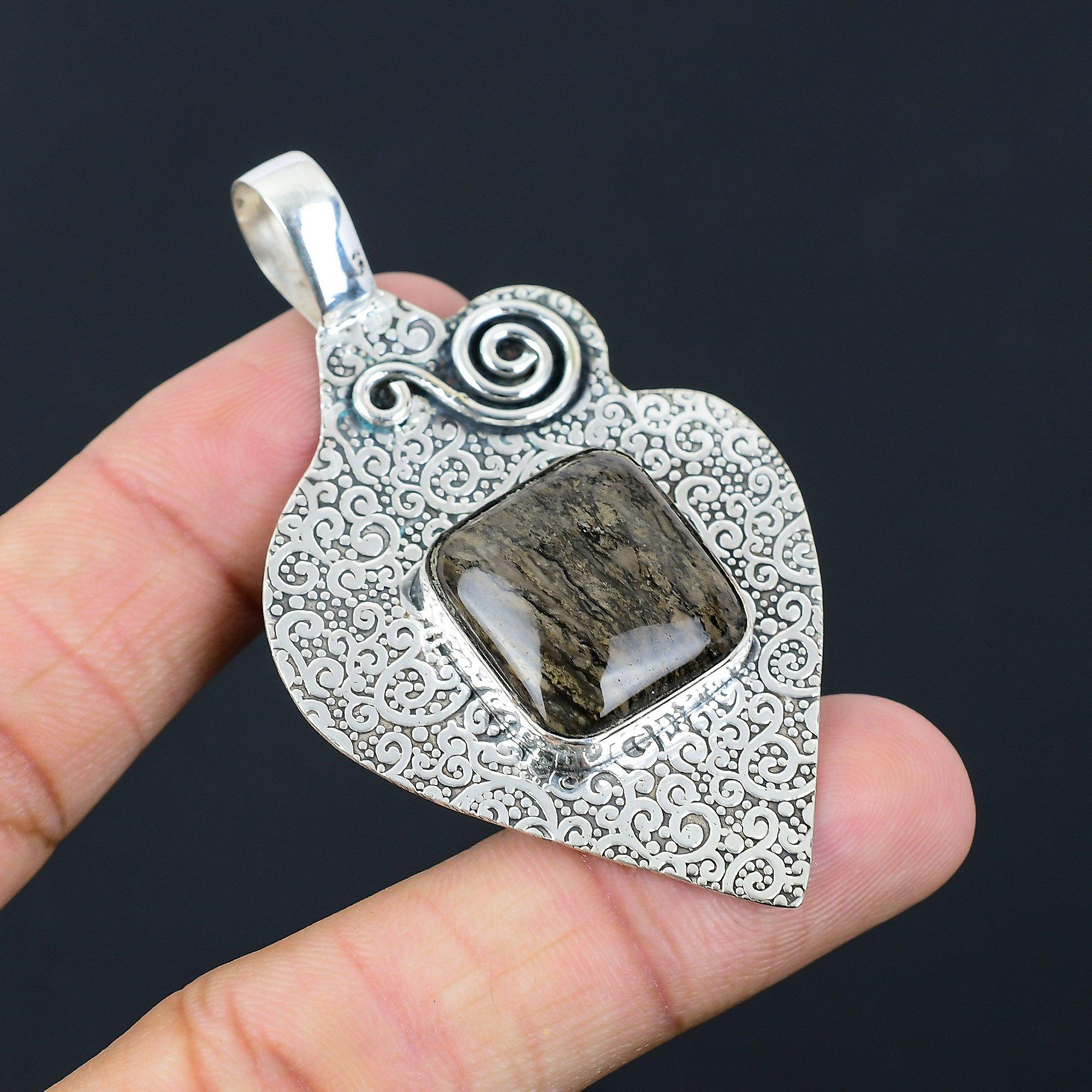 

Sterling Silver Cushion Honey Dendrite Opal Stone Ethnic Trendy Pendant Jewelry