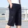Summer New Men's Elastic Waist Solid Color Cropped Pants Large Size Fat Man Tooling Pure Cotton Outdoor Leisure Sports Shorts