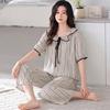 Pure cotton summer thin pajamas women's 1011 new summer cool short-sleeved cropped pants large size loungewear set