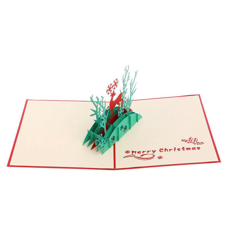 3d Card Greeting Paper Cut Postcard Birthday Party Gift Christmas Deer 1pc
