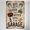 Vintage Beer Garage Metal Tin Sign with Buckets, Barrel, Mug & Hops - Retro Home Man Cave Bar Pub Wall Decor Art Gift