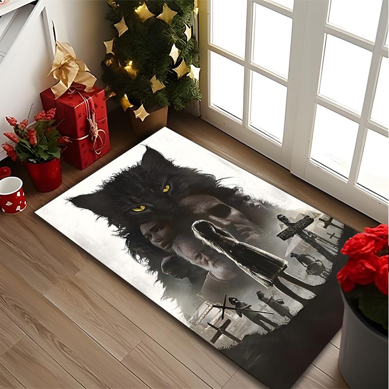 [Black Wolf Night Portrait Printed Carpet] Non-slip Office Rug, Cozy Area Carprt for Living Room Use, Soft Home Sofa Chair Mat