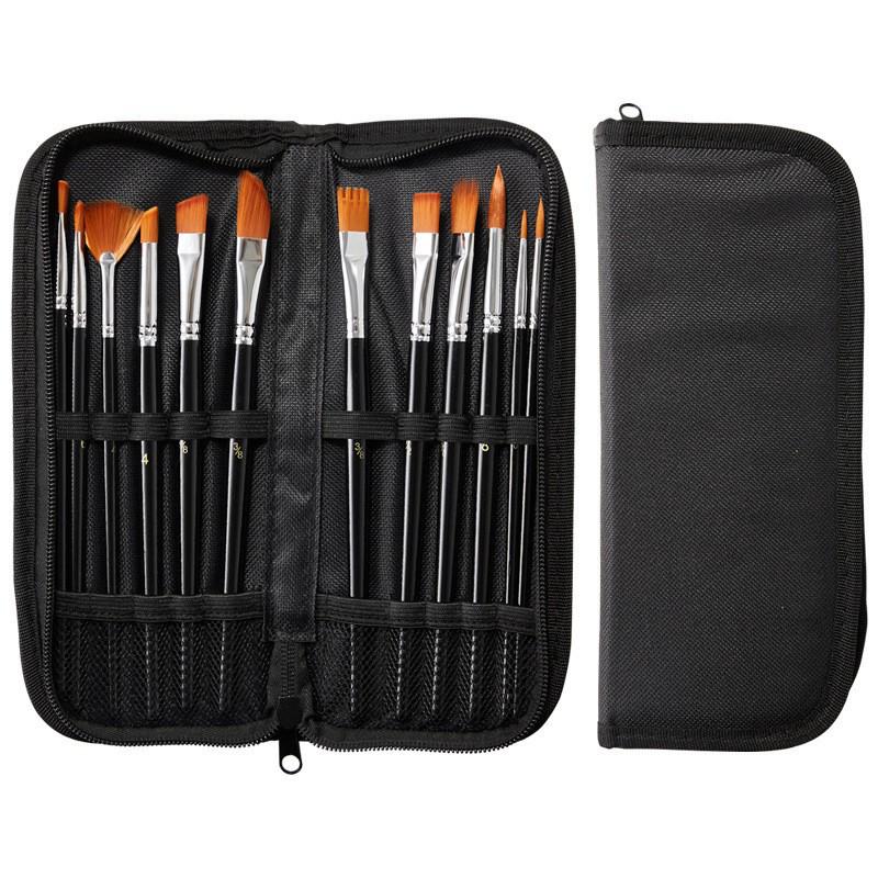 Foreign Trade Nylon Painting Brush Set - 10 Pieces, Red & Blue Handles, Flat Gouache & Oil Brushes