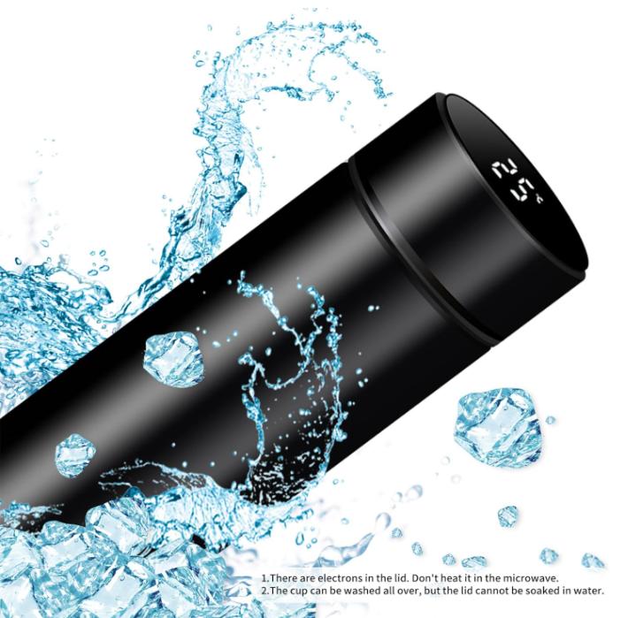 Smart Cup with Temp Display, 500ml Portable Insulated Water Bottle, Creative Simple Thermos for School College Office, Leak Proof Travel Mug