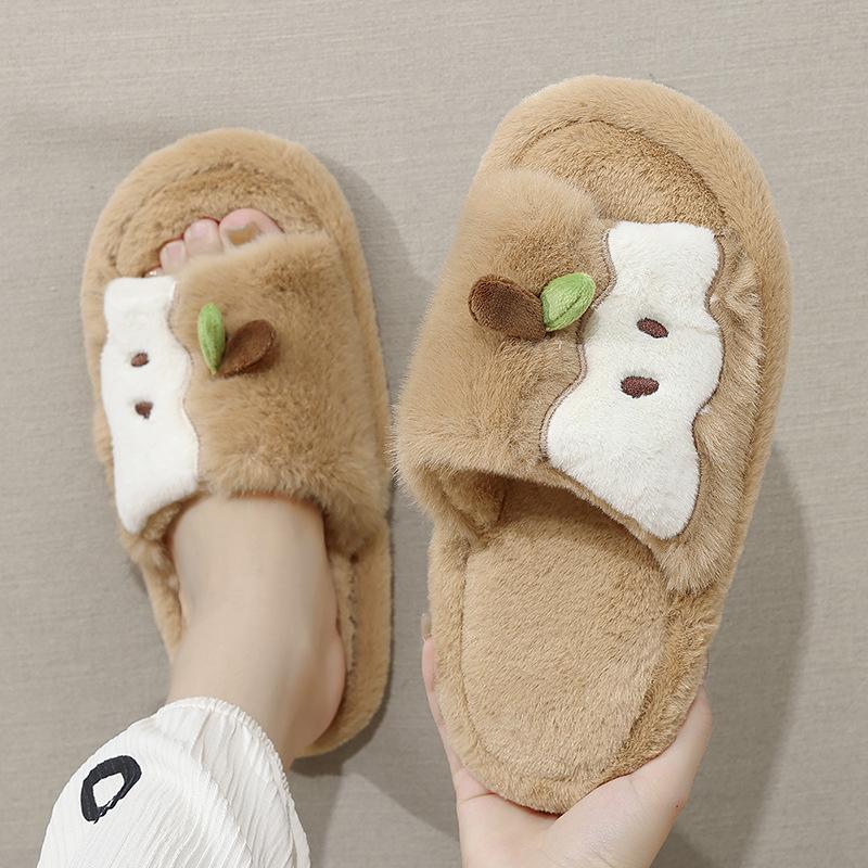 Cute Apple Slippers Autumn and Winter Home Household Student Dormitory Plush Warm Open-toed Fluffy Slippers