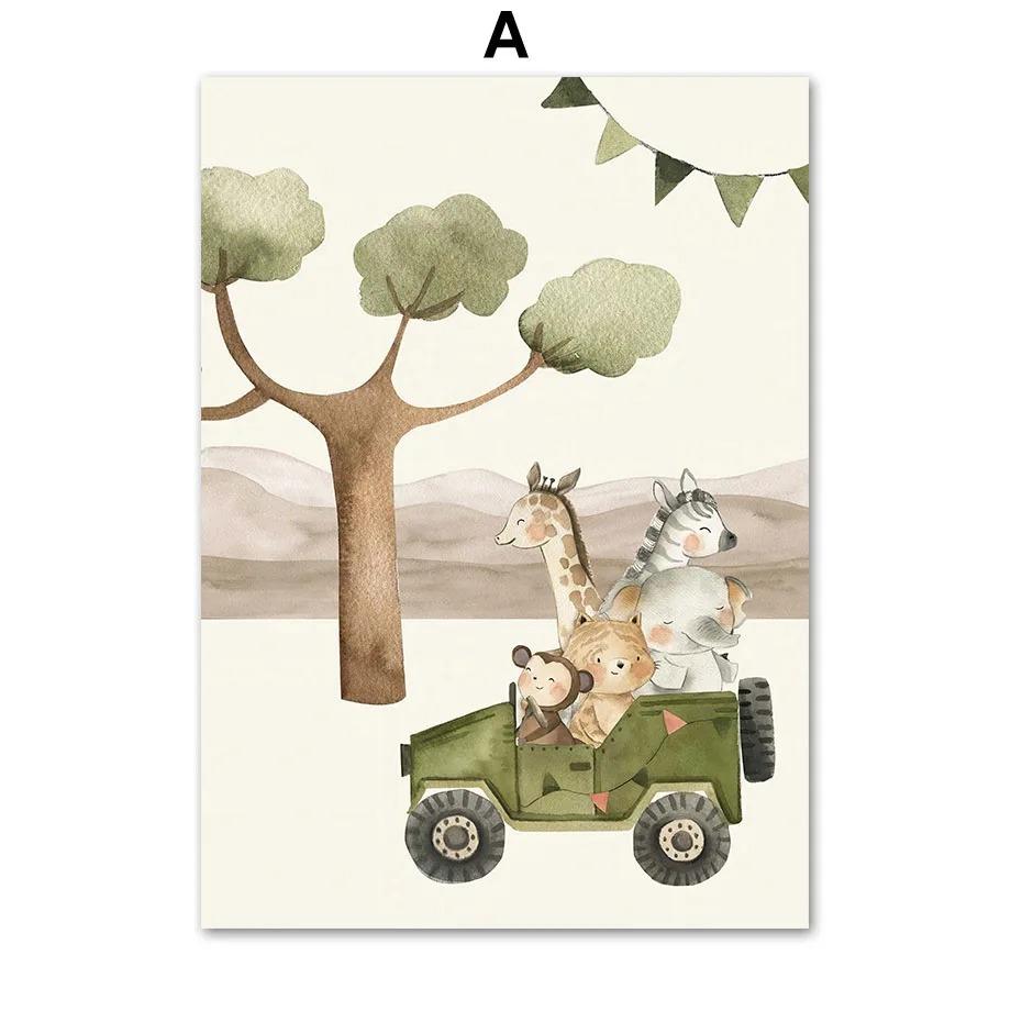 

Животные джунглей Жираф Лев Воздушный шар Самолет Настенное искусство Холст Картина Плакаты и принты Картина для детской комнаты Декор 50x75cm