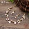 New Enamel Flower Earrings Necklace Set, Ladies Versatile Round Petal Earrings Necklace
