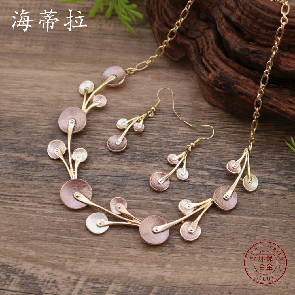New Enamel Flower Earrings Necklace Set, Ladies Versatile Round Petal Earrings Necklace
