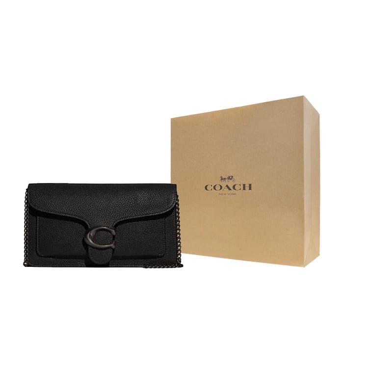 Coach Gepunktete Leder-Schultertasche mit Kieselstruktur, Crossbody-Tasche, Clutch, Klein, Damen, Schwarz CE772-V5BLK