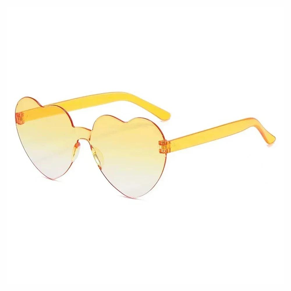 Ochelari de Soare în Formă de Inimă pentru Femei Petrecere Fete Rame Fără Margini Lentile Colorate în Gradient Ochelari de Soare Nuanțe Roz Roșu Galben