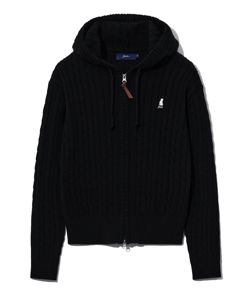 YALE Women'S Cable Knit Zip-Up Hoodie_Black