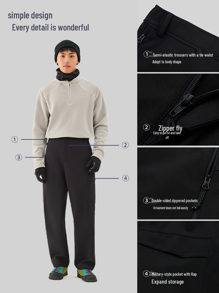 Men's Fleece-Lined Softshell Outdoor Pants: Multi-Pocket, Board-Style, Perfect for Autumn/Winter Hiking, Mountaineering, and Skiing.