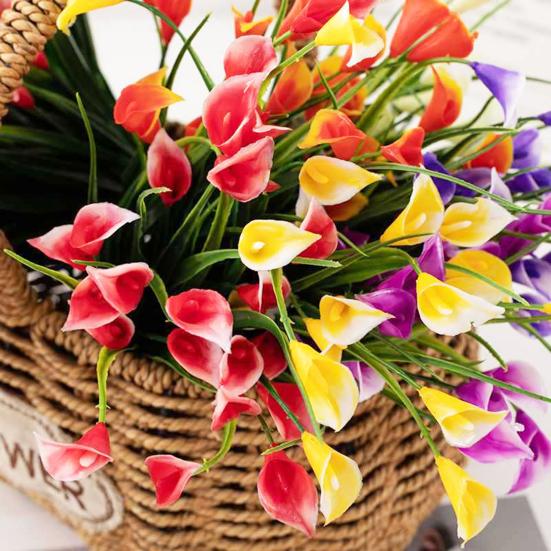 Künstliche Calla-Lilien, Strauß, realistische Kunstblumen, UV-beständig, Kunst-Calla-Lilien für Blumenarrangements in Vasen im Innenbereich, Dekoration für den Außenbereich, 10 Stück