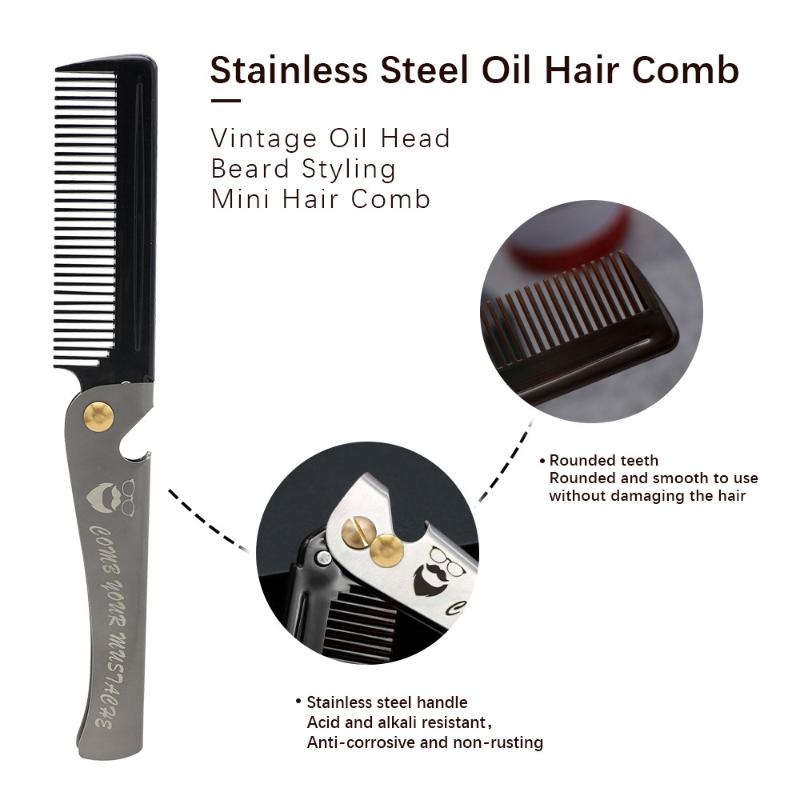Multifuncional Folding Comb Men Beard Styling Combs Anti Static Portable Mustache Comb Multifunctional Hairdressing Tools