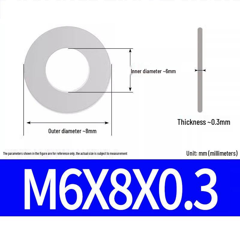 304 Stainless Steel Ultra-Thin Flat Washer, Thickness: 0.1/0.2/0.3/0.4/0.5 Mm, Sizes M1-M8