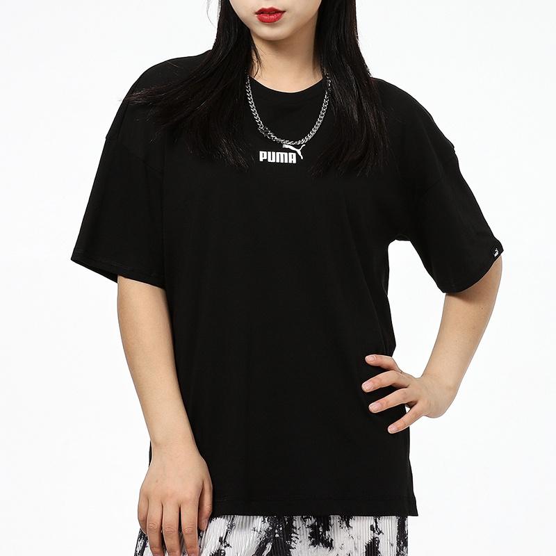 (WMNS) PUMA Power Logo Printing Round NeckSport Short Sleeve Black Women's 847703-01