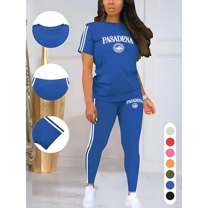 2Pcs Women Oversized Short Sleeve Top Soft High Waist Long Pants Comfort Yoga Training Suit