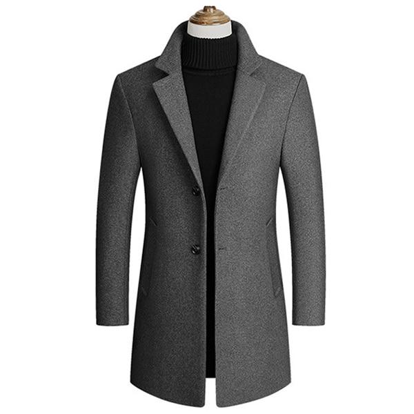 Winter Wool Jackets Men Casual Slim Outwear Long Trench Coat