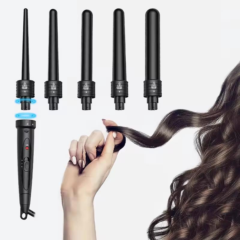 Professional Hot Curling Tool Curling Iron Wand Set Replaceable 5 in 1 Rotating Hair Curler