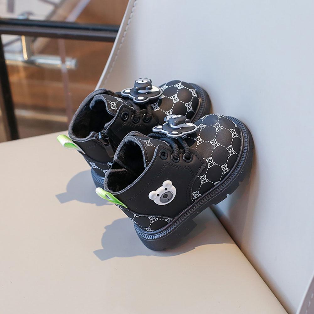 

Корейский стиль Плюшевые сапоги для маленьких девочек из искусственной кожи Модные хлопковые туфли с мягкой подошвой Нескользящие сапоги из искусственного меха для мальчиков 21 чёрный