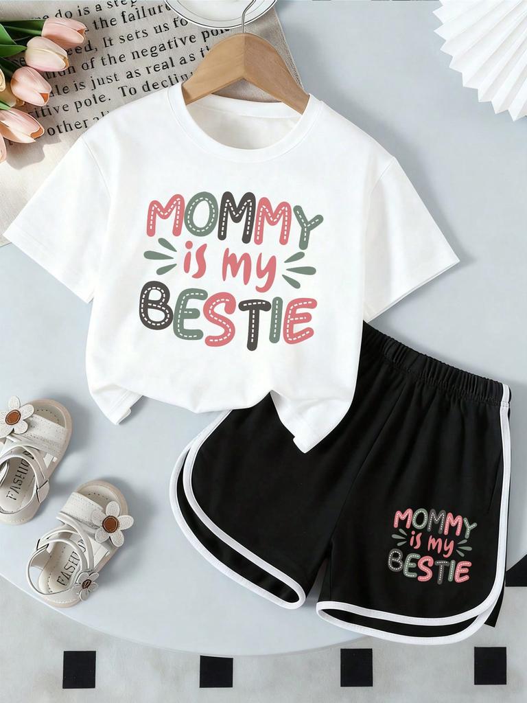 Toddler Girls' Letter Print Short Sleeve T-Shirt And Shorts Set