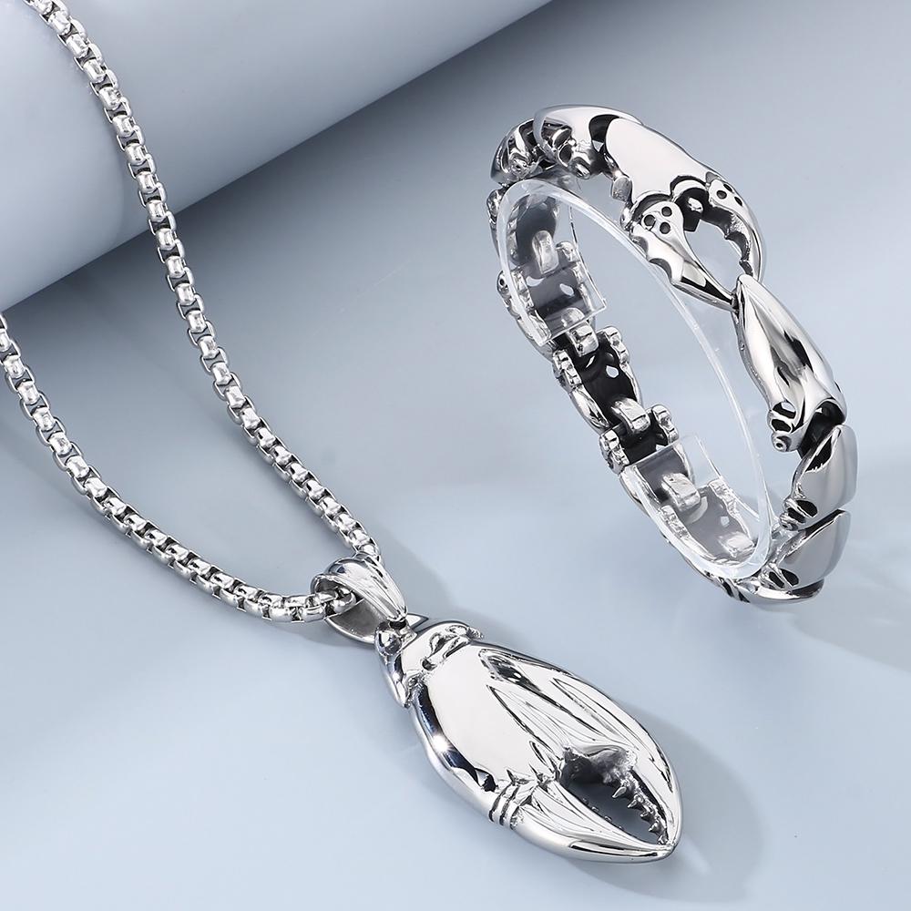 

Готический браслет в стиле клешней краба и ожерелье с подвеской для мужчин, роскошный золотой цвет, ювелирные изделия из нержавеющей стали Set серебряный