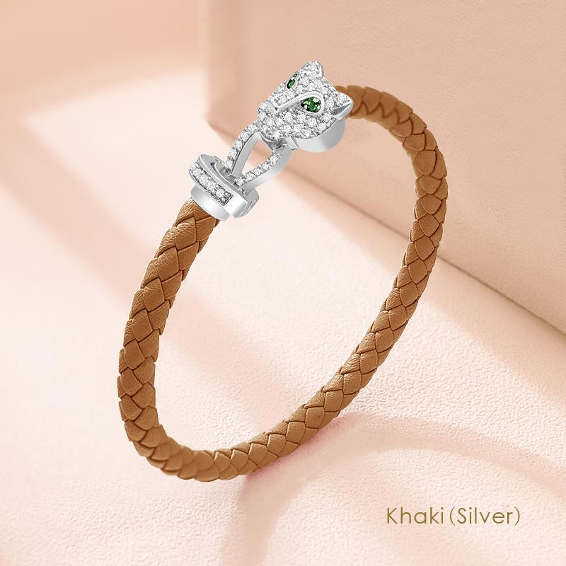 MOONLIGHT Classic Design Exquisite Cheetah Zircon Bracelet for Women Braided Leather Bracelet Quality Banquet Couples Gift
