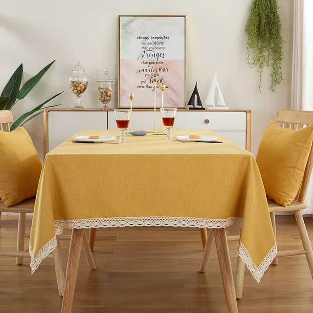 Solid Tablecloth With Lace Cotton Linen Waterproof Oilproof Rectangle Table Cloth Wedding Dining Tea Table Decoration Cover