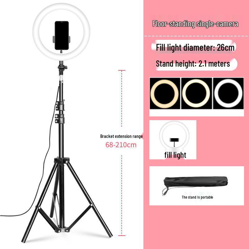 Mobile Phone Live Streaming Ring Light with Retractable Tripod and Multi-Position Stand
